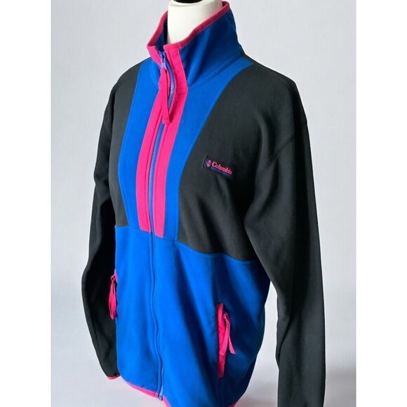Columbia Fleece Jacket Black Blue Pink Full Zip Long Sleeve Mock Neck Small - Picture 5 of 8